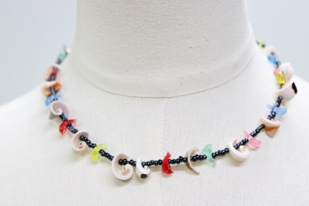 Vtg Shell Dolphins Fetish Choker Necklace Mermaidcore Sirencore Surfer Beachy